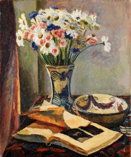 Pink, Blue And White Flowers In A Vase Artwork by Vanessa Bell