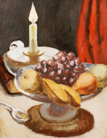 Still Life With Fruit And Candle Artwork by Vanessa Bell