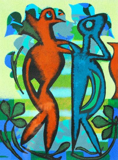 Two Figures: Past And Present Artwork by Eileen Agar