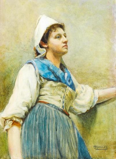 A Breton Washerwoman Artwork by Walter Langley, R. I.