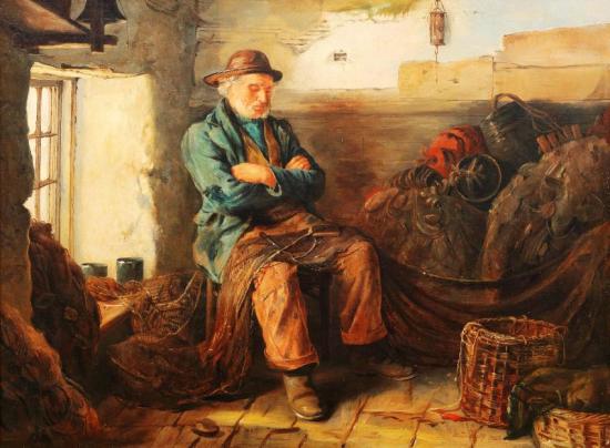 A Fisherman Amongst His Nets Artwork by Walter Langley, R. I.