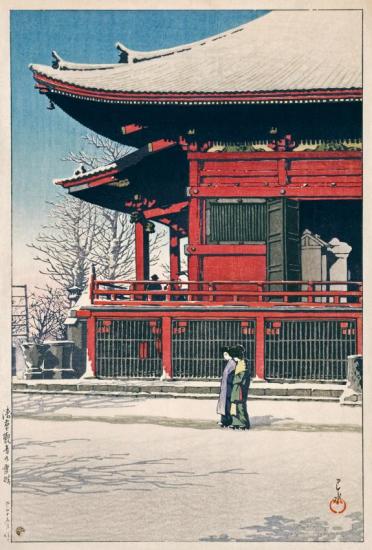 Clearing After A Snowfall At The Asakusa Kannon Temple Artwork by Hasui Kawase