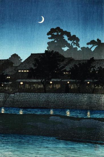 Crescent Moon And Tea Houses, Kanazawa (kanazawa Nagare No Kuruwa), 1920 Artwork by Hasui Kawase