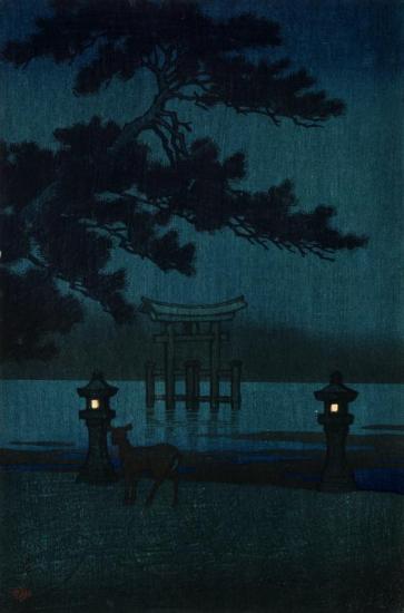 Night At Miyajima (oboroyo Miyajima), 1921 Artwork by Hasui Kawase