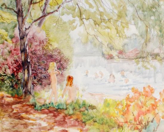 Children Bathing In A Pool Artwork by Charles Sims