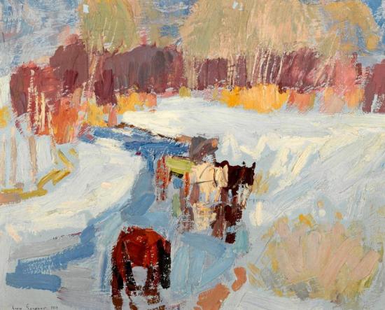 Horses In Winter, Taos, 1919 Artwork by Leon Shulman Gaspard