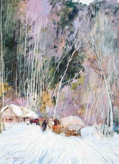 Winter Sleigh Ride Through The Forest Artwork by Leon Shulman Gaspard