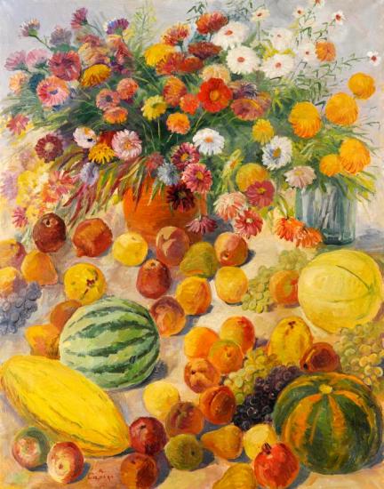 Harvest Still Life, Flowers And Fruits, 1951 Artwork by Martiros Sarian