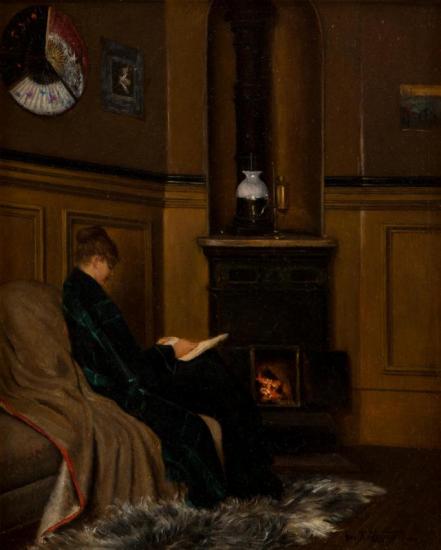 Reading By The Fire Artwork by George Willoughby Maynard