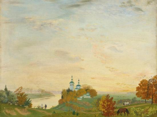 Above The River, Autumn, 1919 Artwork by Boris Mikhailovich Kustodiev