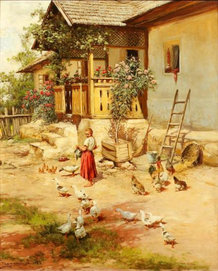 A Summer Farmyard Scene Artwork by Laszlo Neogrady