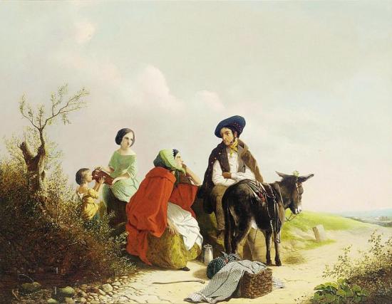A Family Of Travellers Resting Artwork by Thomas Faed