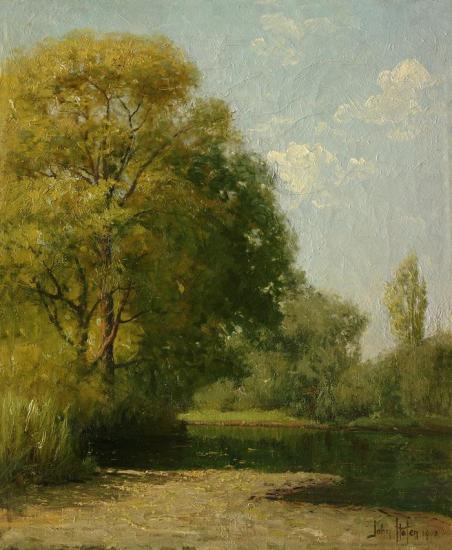 Trees On A Stream Artwork by John Hafen