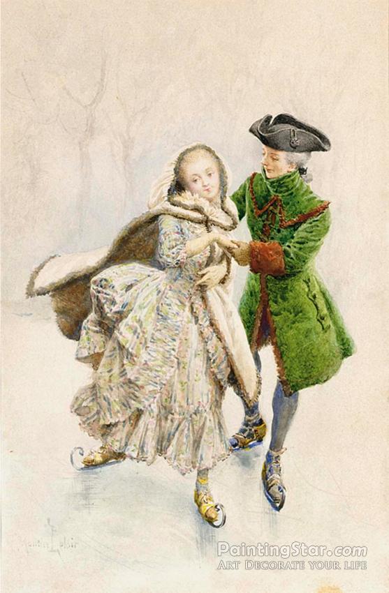 A Couple Skating, 1940 Artwork by Maurice Leloir