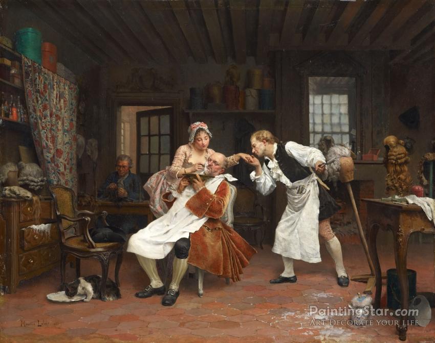 At The Barber, 1881 Artwork by Maurice Leloir