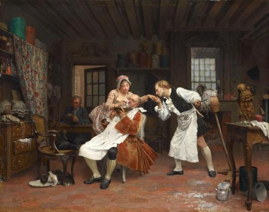 At The Barber, 1881 Artwork by Maurice Leloir