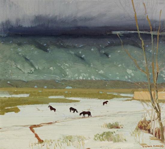 Winter Fields (pinion Trees) Artwork by Victor Higgins