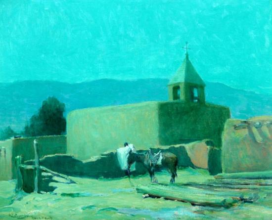 Old Mission At Taos, 1917 Artwork by Oscar Berninghaus