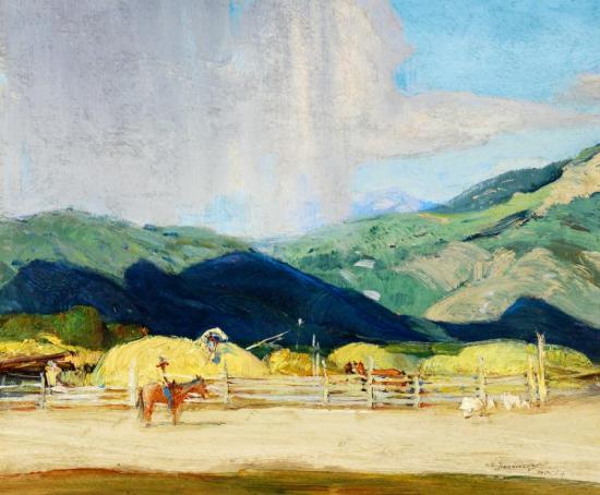 Pitching Hay Artwork by Oscar Berninghaus