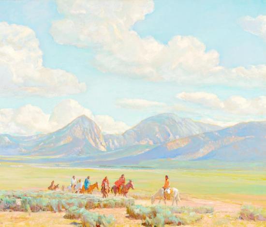 Taos Valley Indian Riders - The Gathering Artwork by Oscar Berninghaus