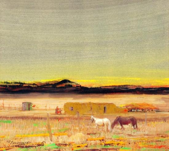 The Mountains West Of Taos Artwork by Oscar Berninghaus