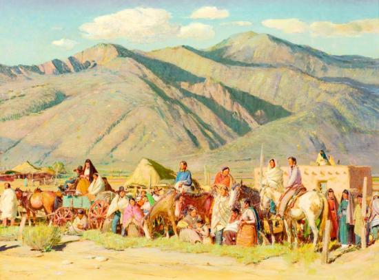 The Pueblos Await The Dancers Artwork by Oscar Berninghaus