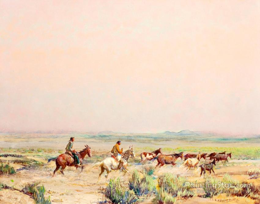 Valley Of Wild Horses, 1951 Artwork by Oscar Berninghaus