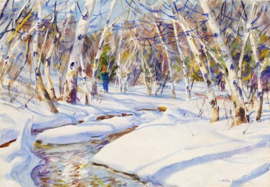 Birches, Winter Afternoon Artwork by John Whorf