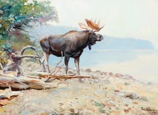 Moose At Lake Mcdonald, 1910 Artwork by Philip R. Goodwin
