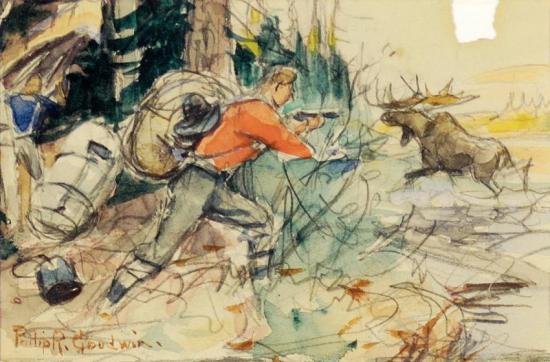 Moose Hunting Artwork by Philip R. Goodwin