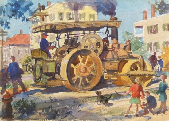 Dog Vs. Steam Roller Artwork by Aiden Lassell Ripley