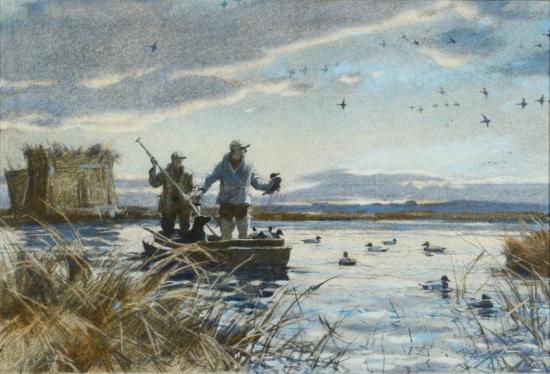 Duck Hunting Scene Artwork by Aiden Lassell Ripley