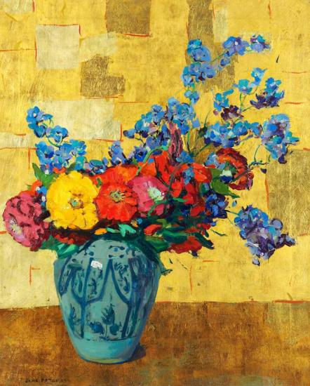 Summer Flowers (gold & Blue) Artwork by Jane Peterson