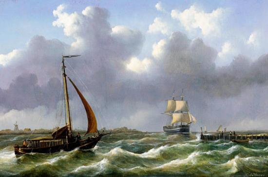 Dutch Ships Sailing In Rough Waters Artwork by Abraham Hulk