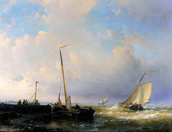 Dutch Yachts Sailing Close To A Pier Artwork by Abraham Hulk