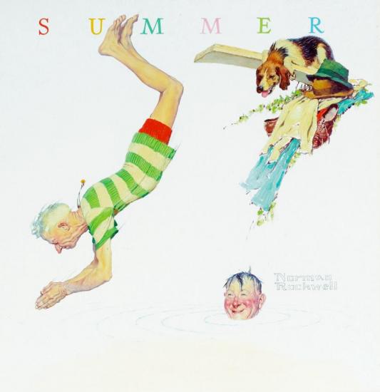 Two Old Men And Dog: Swimming Hole, 1950 Artwork by Norman Rockwell