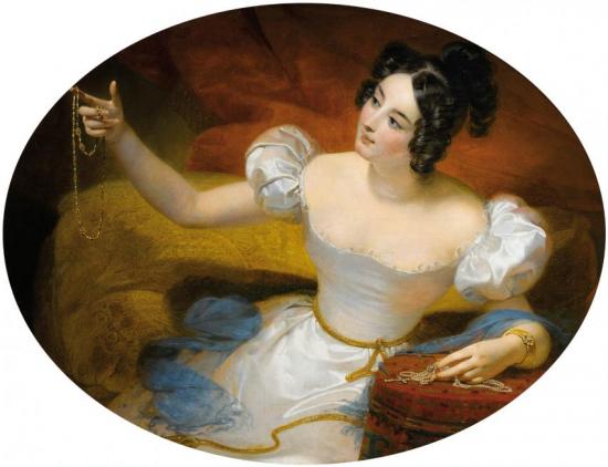 Evening Or Young Woman Holding A Necklace Artwork by Claude Marie Dubufe