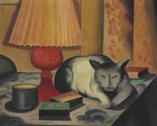 Cat And Lamp, 1928 Artwork by George Copeland Ault
