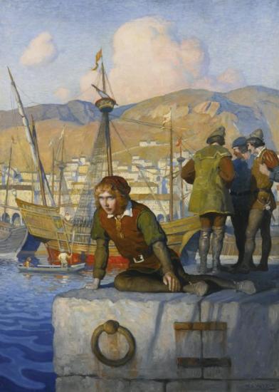The Boy Columbus On The Wharf At Genoa, 1917 Artwork by Newell Convers (N.C.) Wyeth