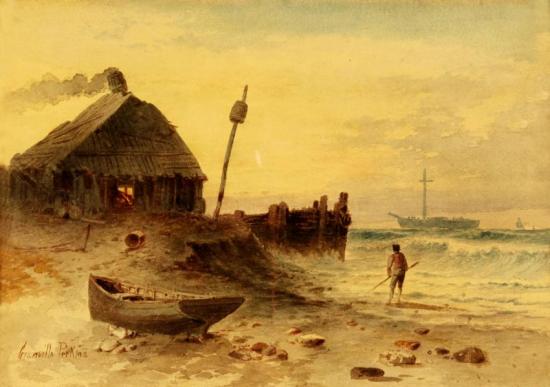 Fishing Hut And Breaking Waves Artwork by Granville Perkins