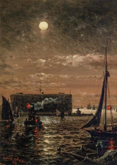 Moonlight Over New York Harbor, 1895 Artwork by Granville Perkins