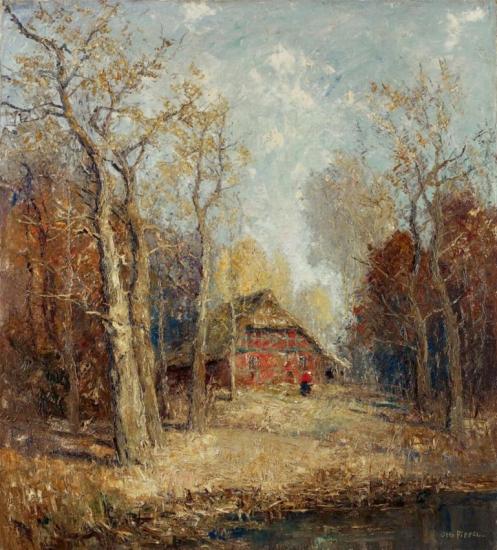 A Timber House At The Pond Artwork by Otto Pippel