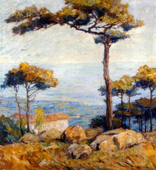 Continental Coastal Landscape From A Hillside Overlooking Trees And Villa Artwork by Otto Pippel