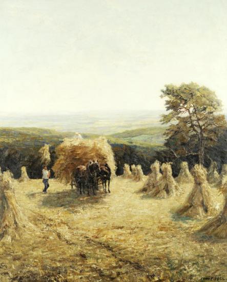 Harvest Scene In An Extensive Landscape Artwork by Otto Pippel