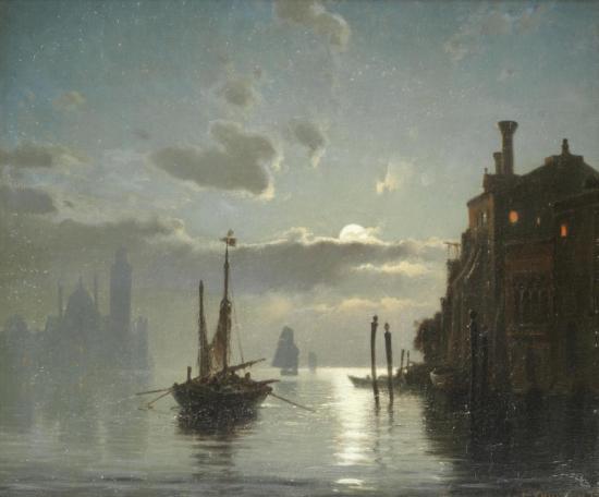 Venetian Scene At Moonlight, 1875 Artwork by Carl Johann Neumann