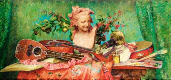 Still Life With Musical Instruments And A Bust By Carpeaux, 1918 Artwork by Marie Louise Catherine Breslau