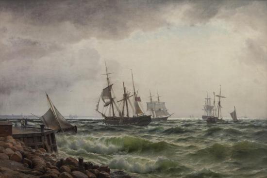 Ships Near The Coast After A Shower, 1867 Artwork by Carl Johann Neumann