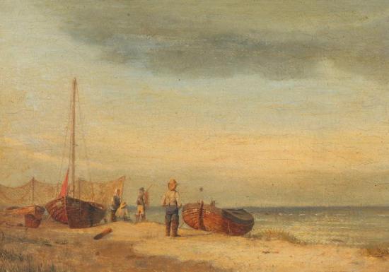 Coastal Scene With Fishermen And Boats, 1850s Artwork by Carl Johann Neumann