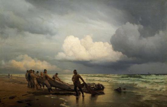 Fishermen Pick Up The Nets At Skagen, 1870 Artwork by Carl Johann Neumann