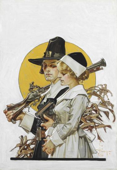 Giving Thanks (thanksgiving Couple), 1910 Artwork by Joseph Christian Leyendecker